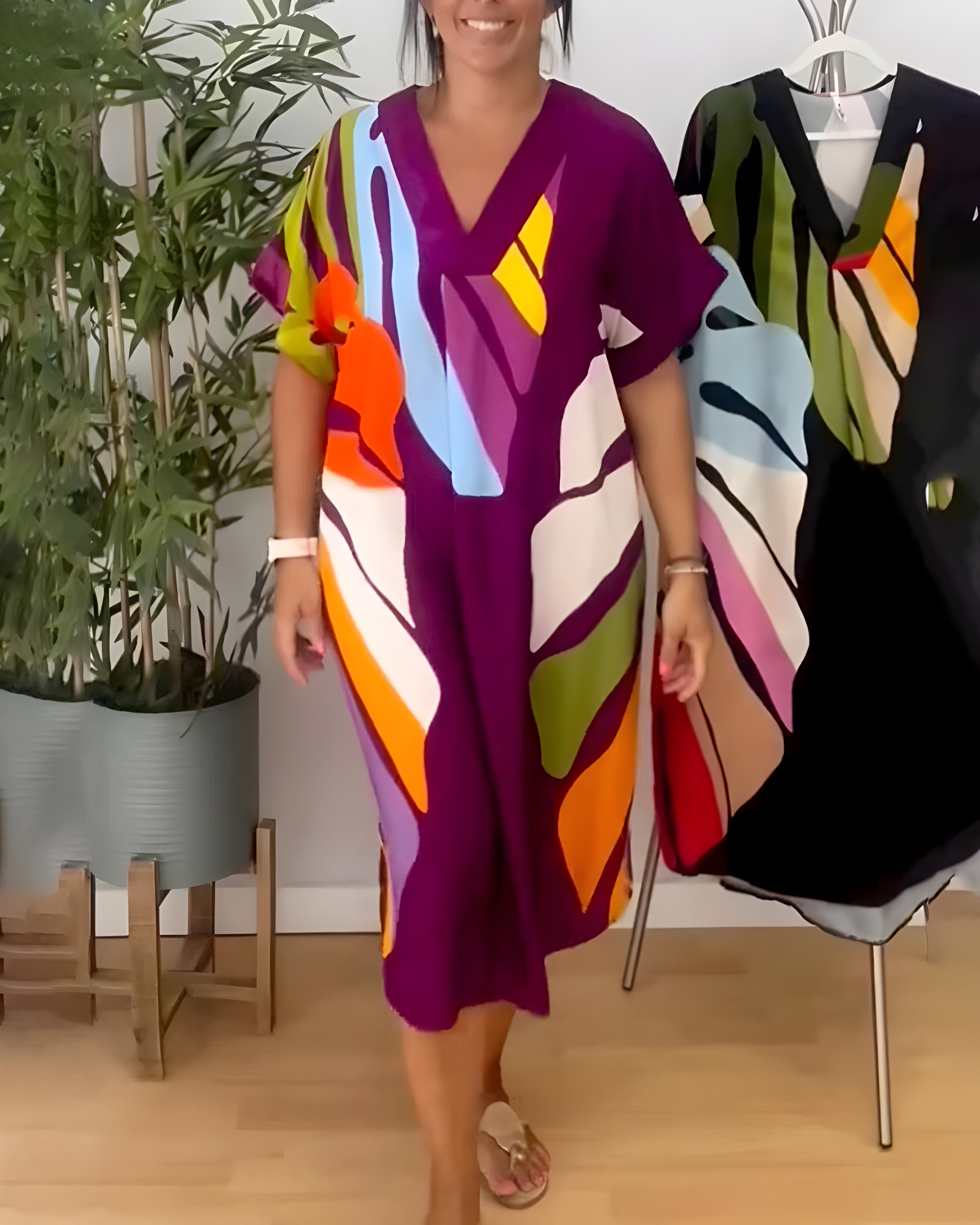 Roos™ | Daily Dress with Colorful Leaf Print