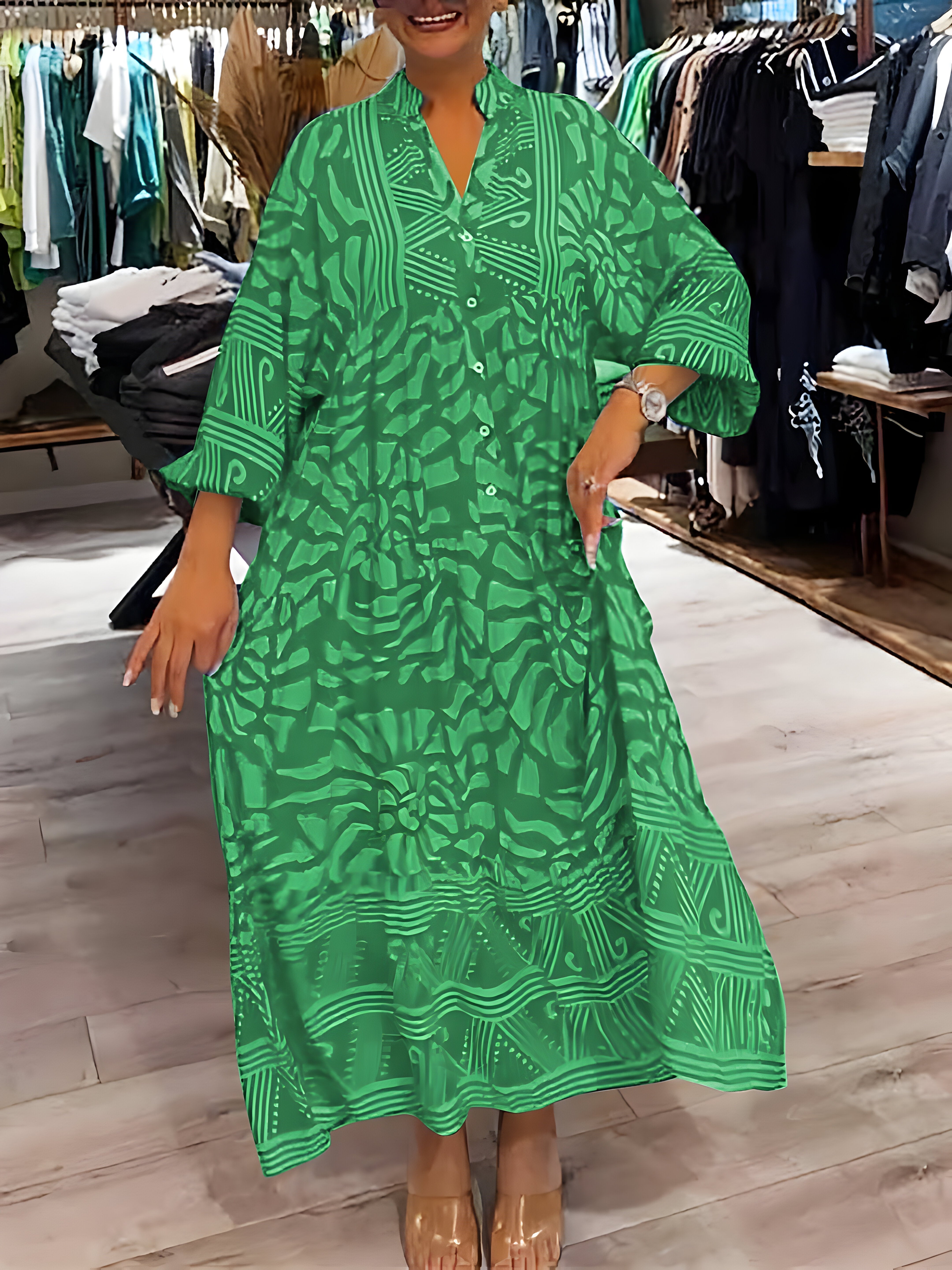 Inge™ | Printed Dress with V-Neck