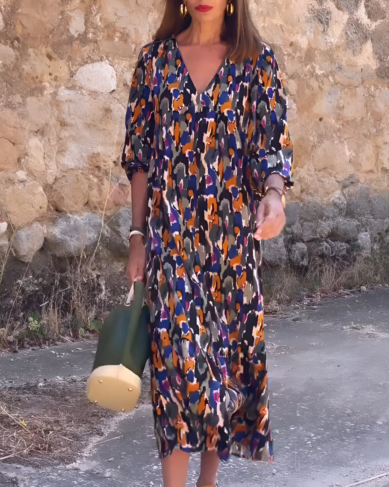 Nathalie™ | Retro Printed Dress with V-Neck