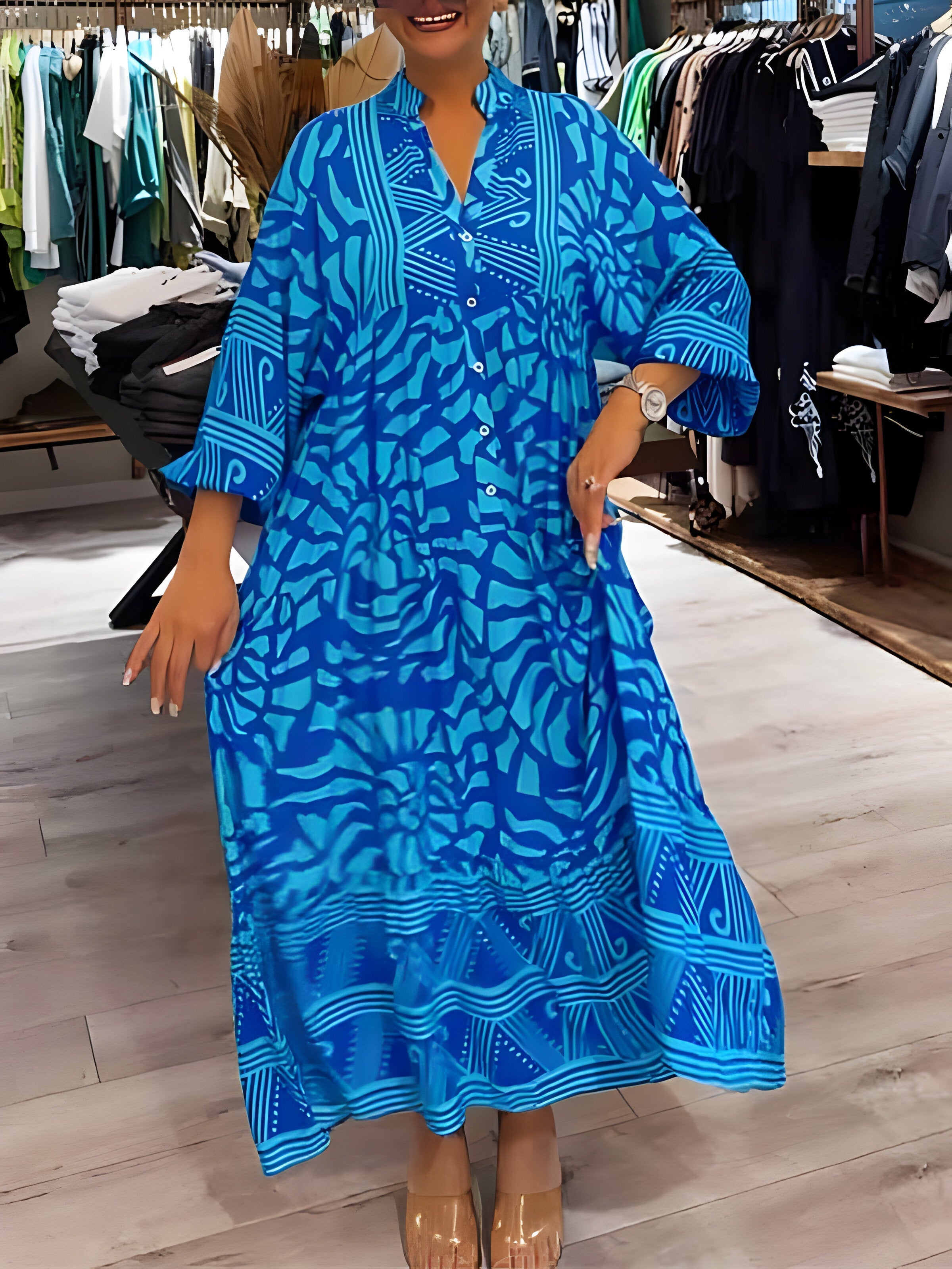 Inge™ | Printed Dress with V-Neck