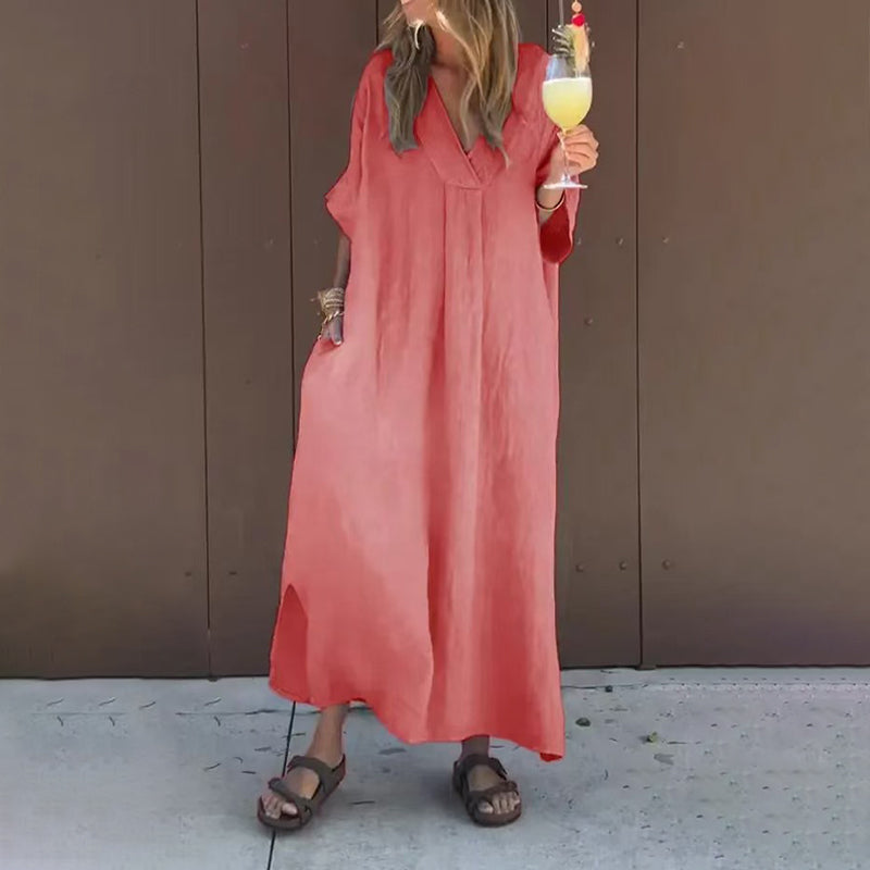 Luna™ | Cotton Dress with V-Neck