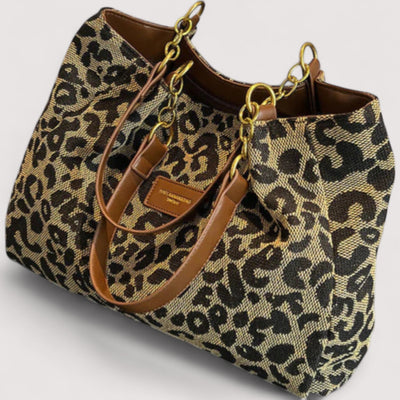 EDITH | SHOPPING BAG IN CANVAS WITH LEOPARD PATTERN