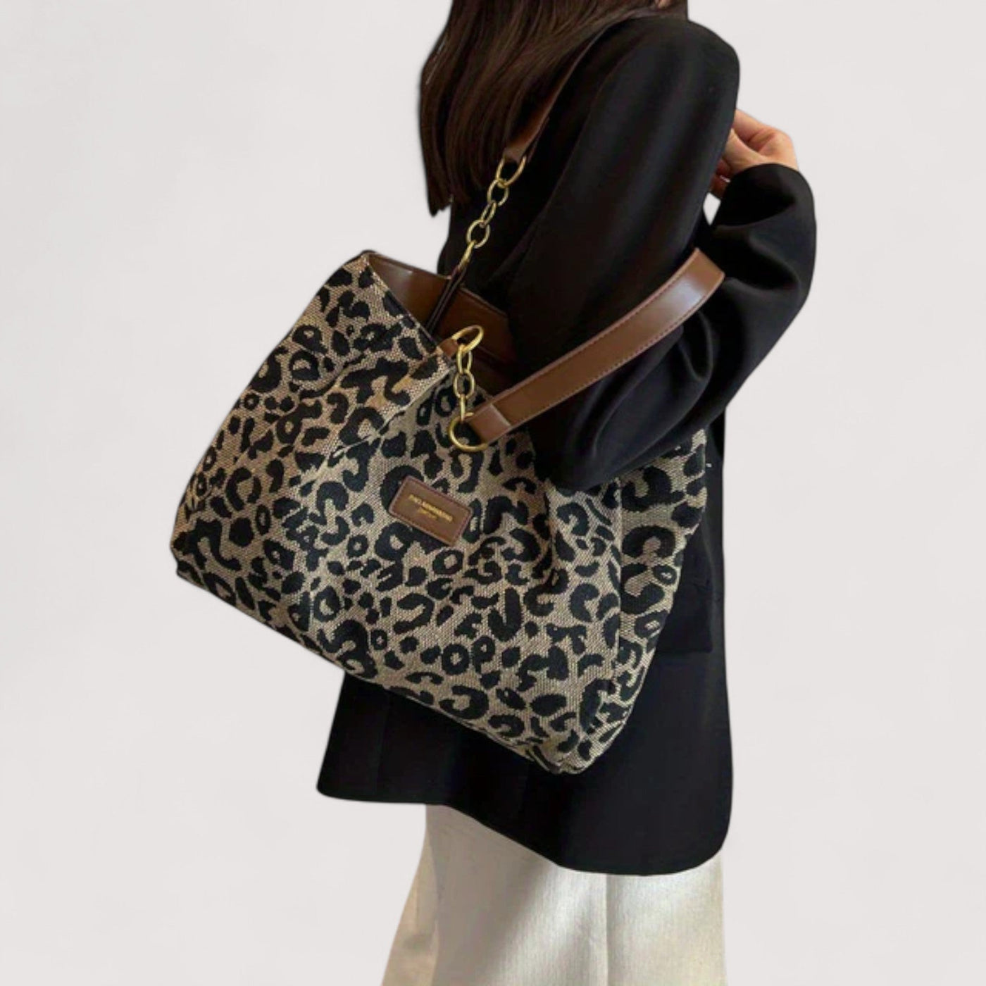 EDITH | SHOPPING BAG IN CANVAS WITH LEOPARD PATTERN