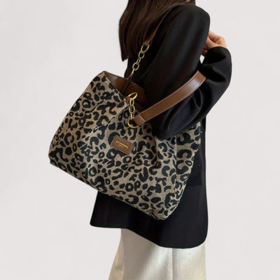 EDITH | SHOPPING BAG IN CANVAS WITH LEOPARD PATTERN