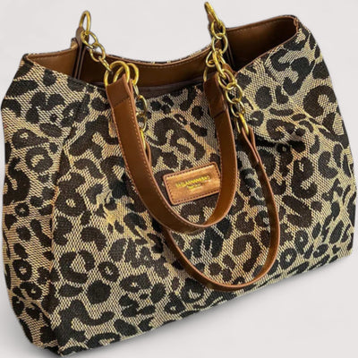 EDITH | SHOPPING BAG IN CANVAS WITH LEOPARD PATTERN