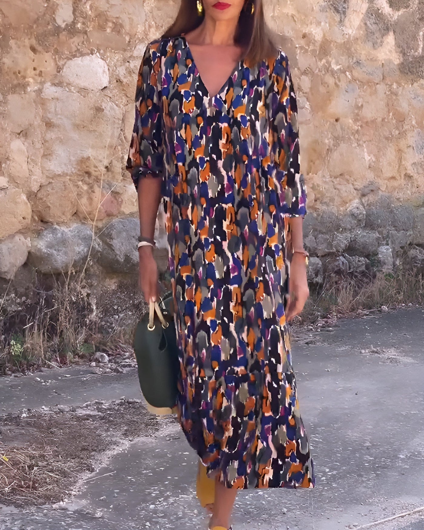 Nathalie™ | Retro Printed Dress with V-Neck