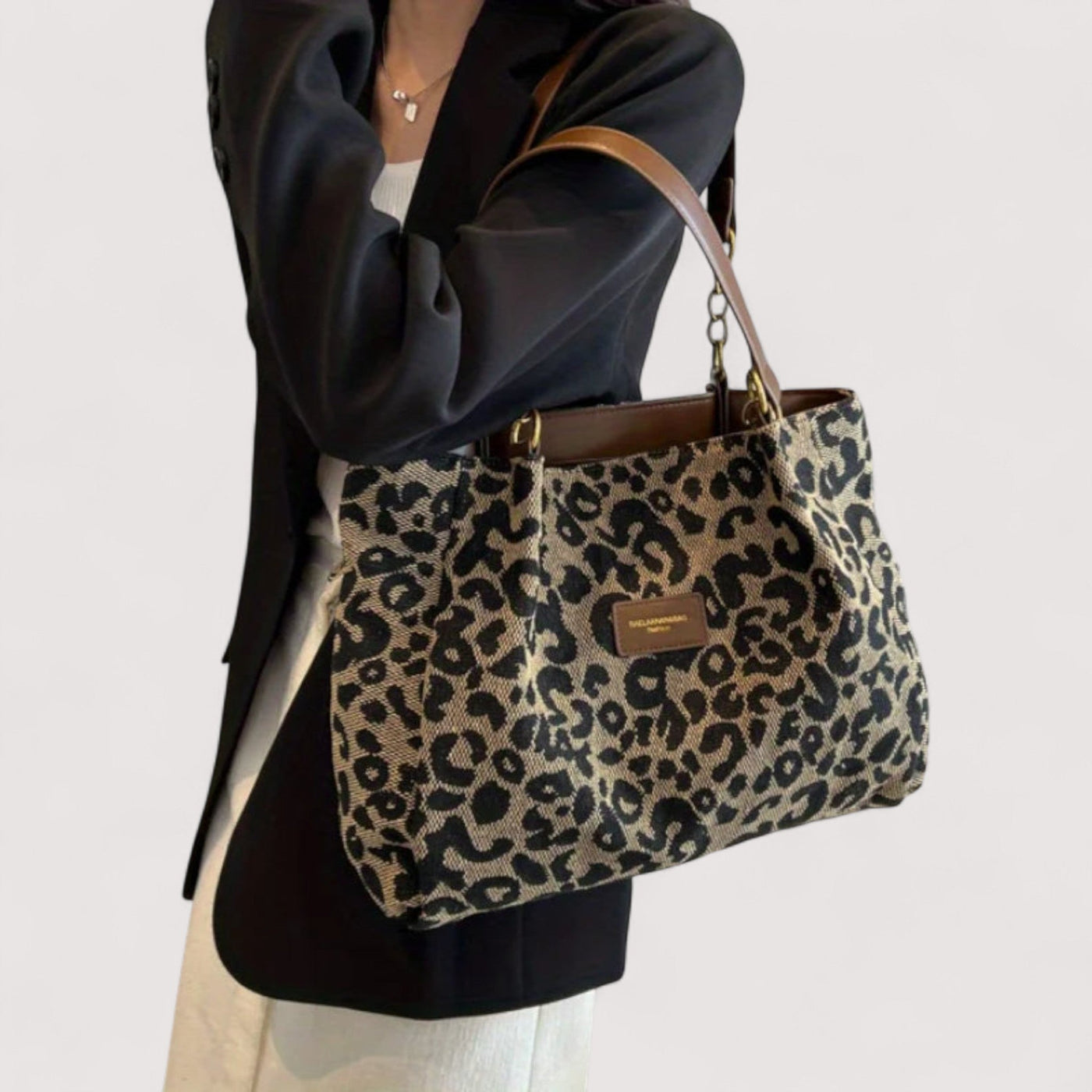 EDITH | SHOPPING BAG IN CANVAS WITH LEOPARD PATTERN