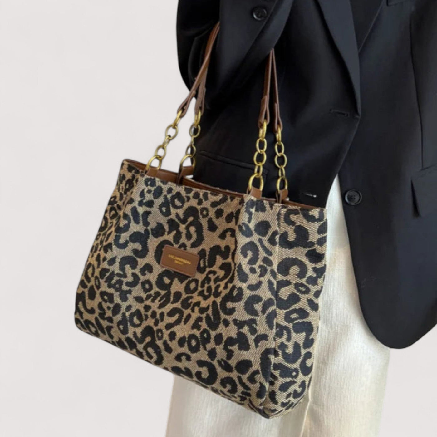EDITH | SHOPPING BAG IN CANVAS WITH LEOPARD PATTERN
