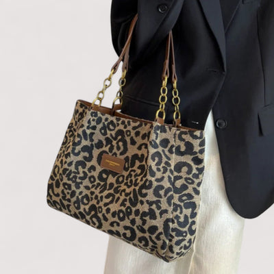 EDITH | SHOPPING BAG IN CANVAS WITH LEOPARD PATTERN