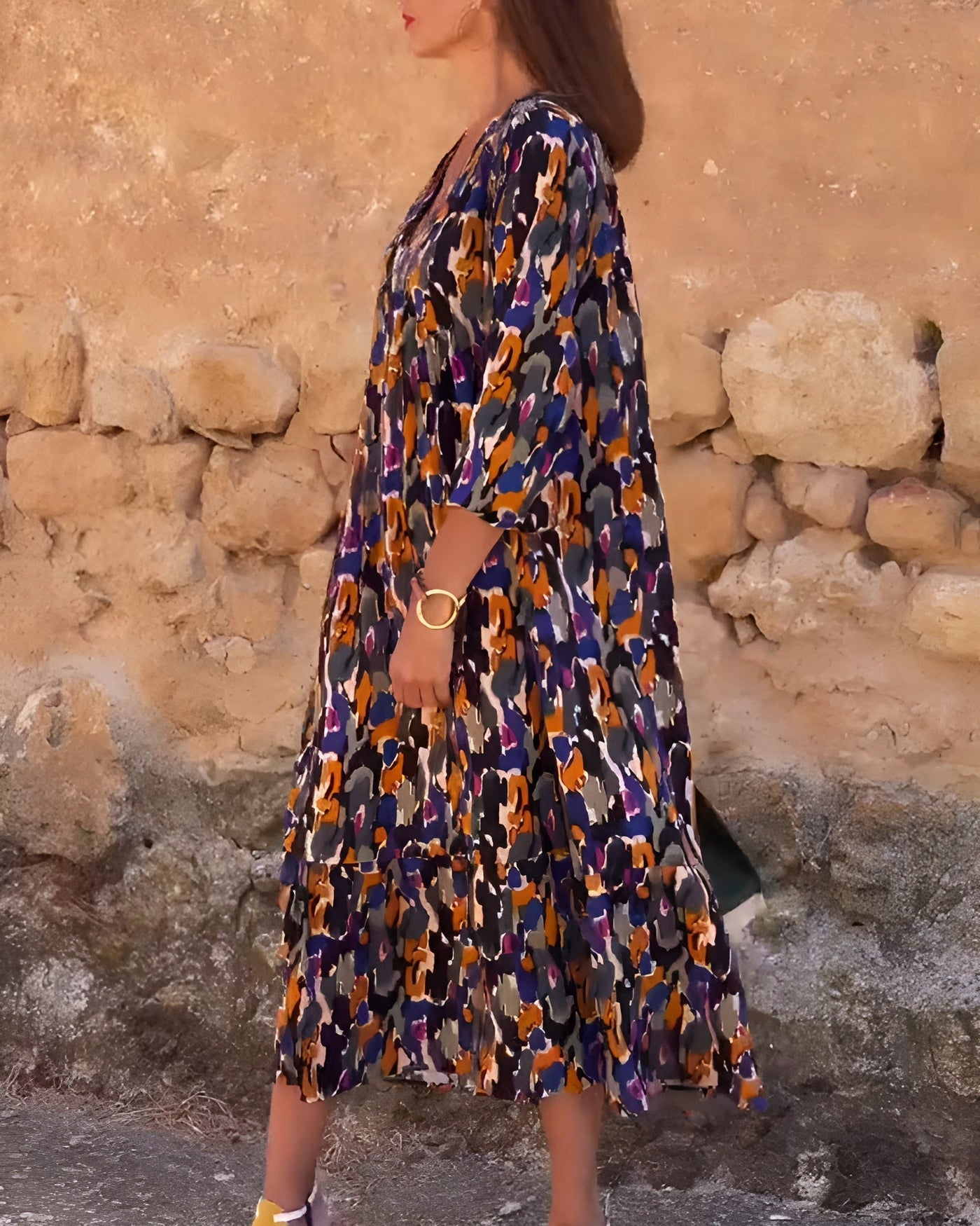 Nathalie™ | Retro Printed Dress with V-Neck