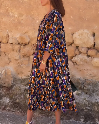 Nathalie™ | Retro Printed Dress with V-Neck