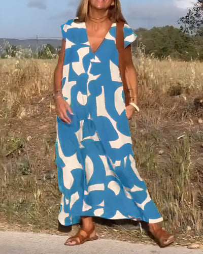 Printed Dress with V-Neck