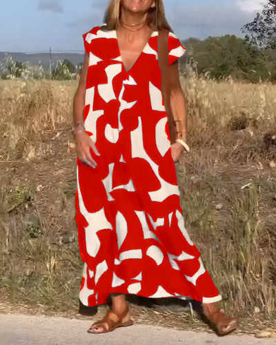 Printed Dress with V-Neck