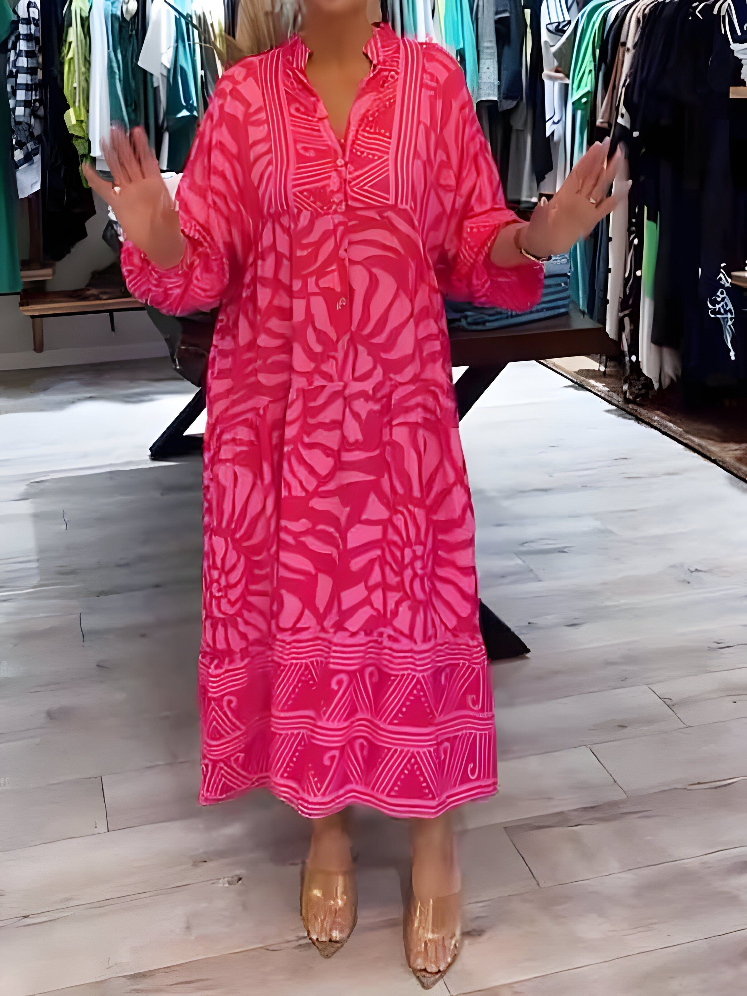 Inge™ | Printed Dress with V-Neck