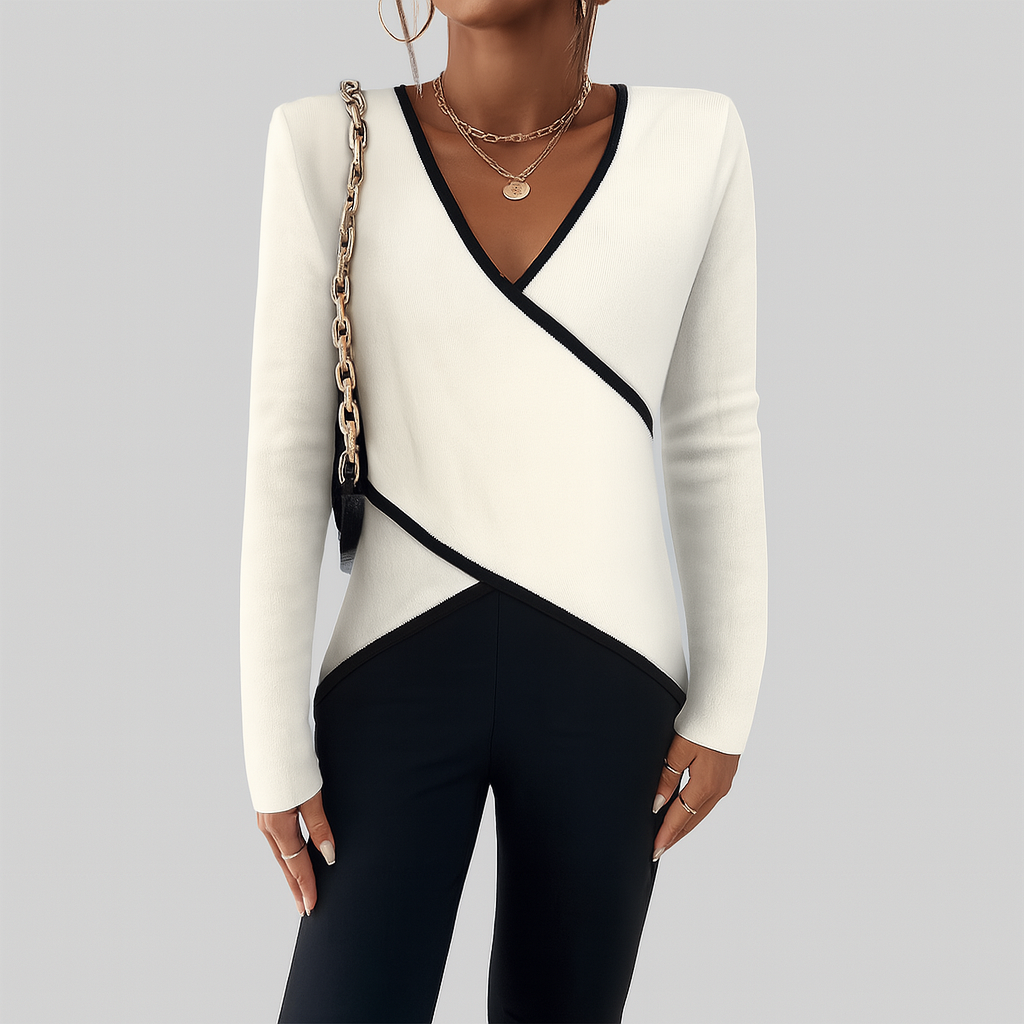 Yzabelle | Wrap Knit with Contrast Trim