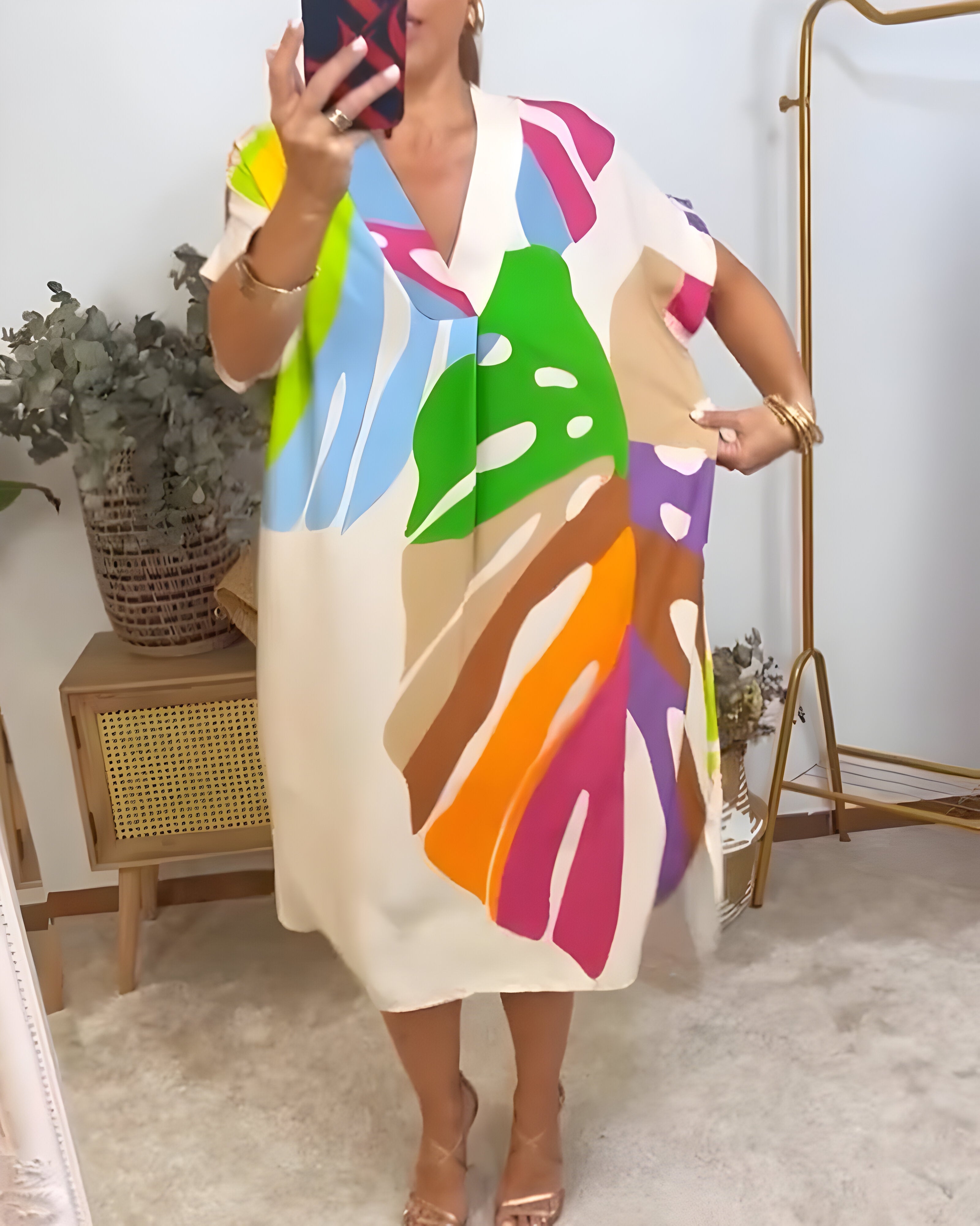 Roos™ | Daily Dress with Colorful Leaf Print