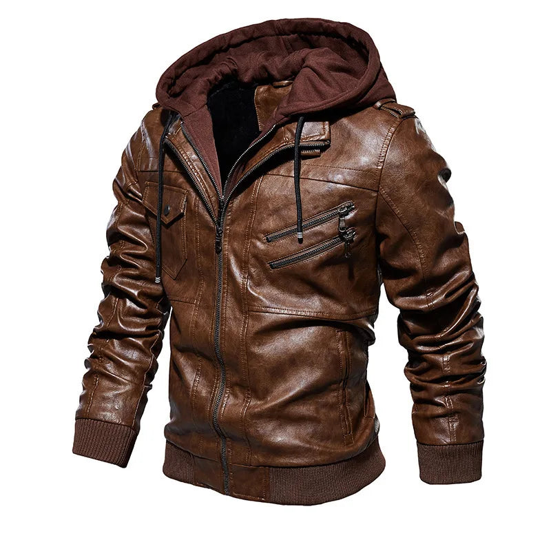Leather Jacket with Hood