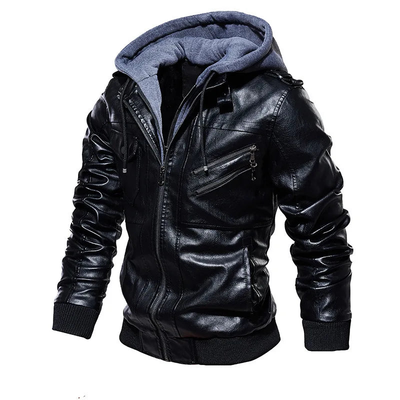 Leather Jacket with Hood