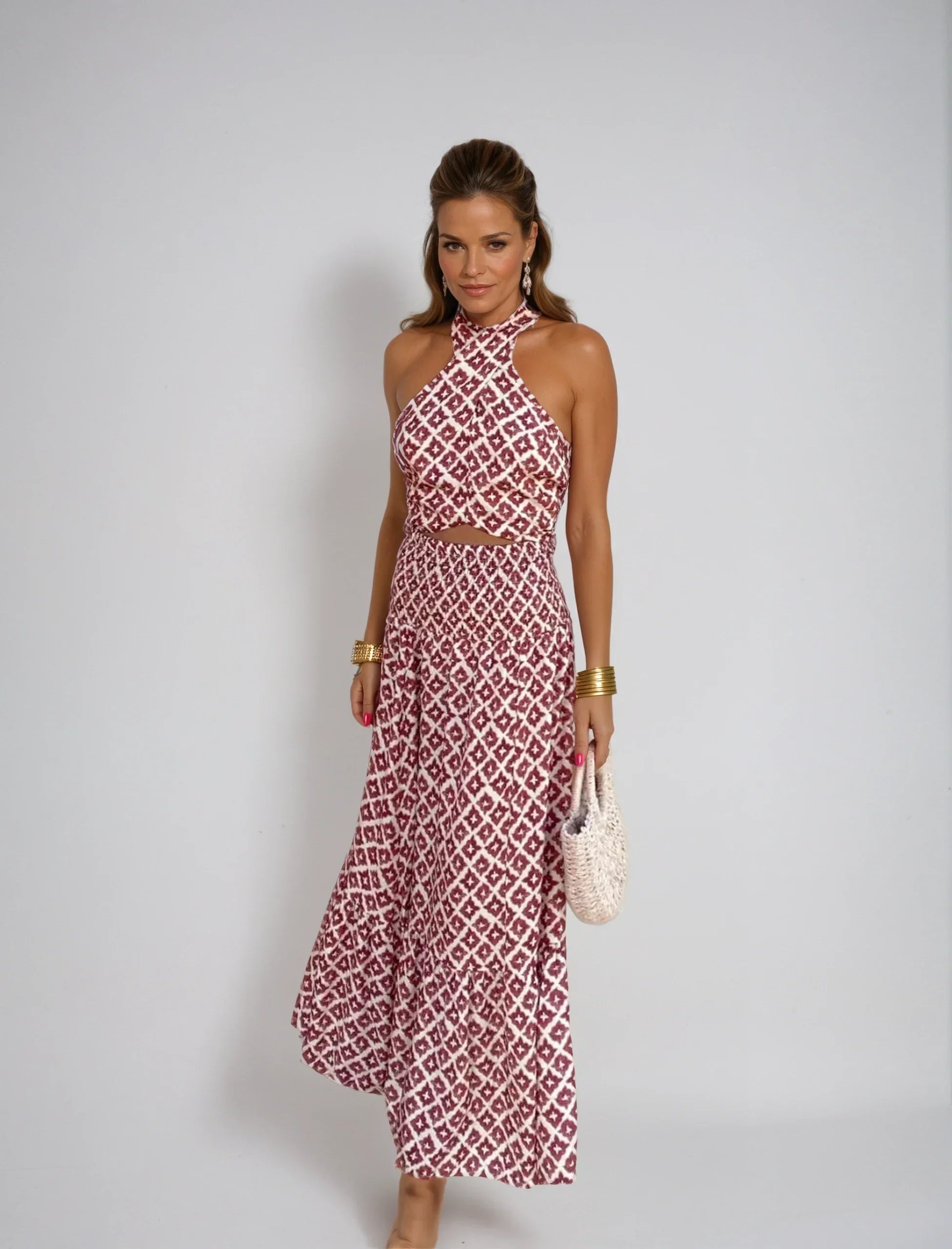 Mickay - Elegant Midi Dress with Cut-Out Shoulders