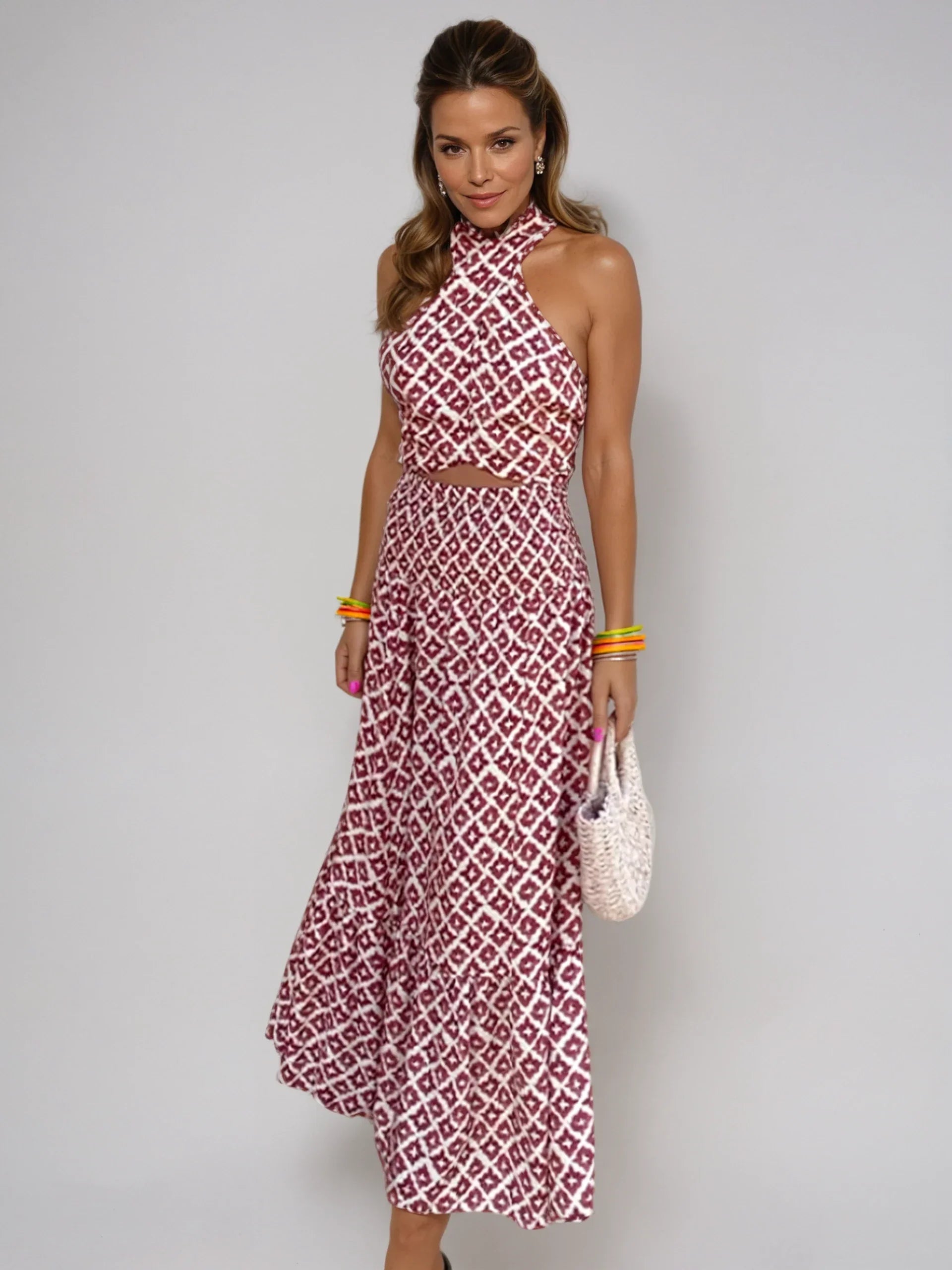 Mickay - Elegant Midi Dress with Cut-Out Shoulders