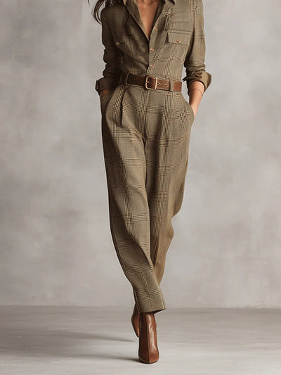 Tamara | Elegant tweed textured check utility jumpsuit