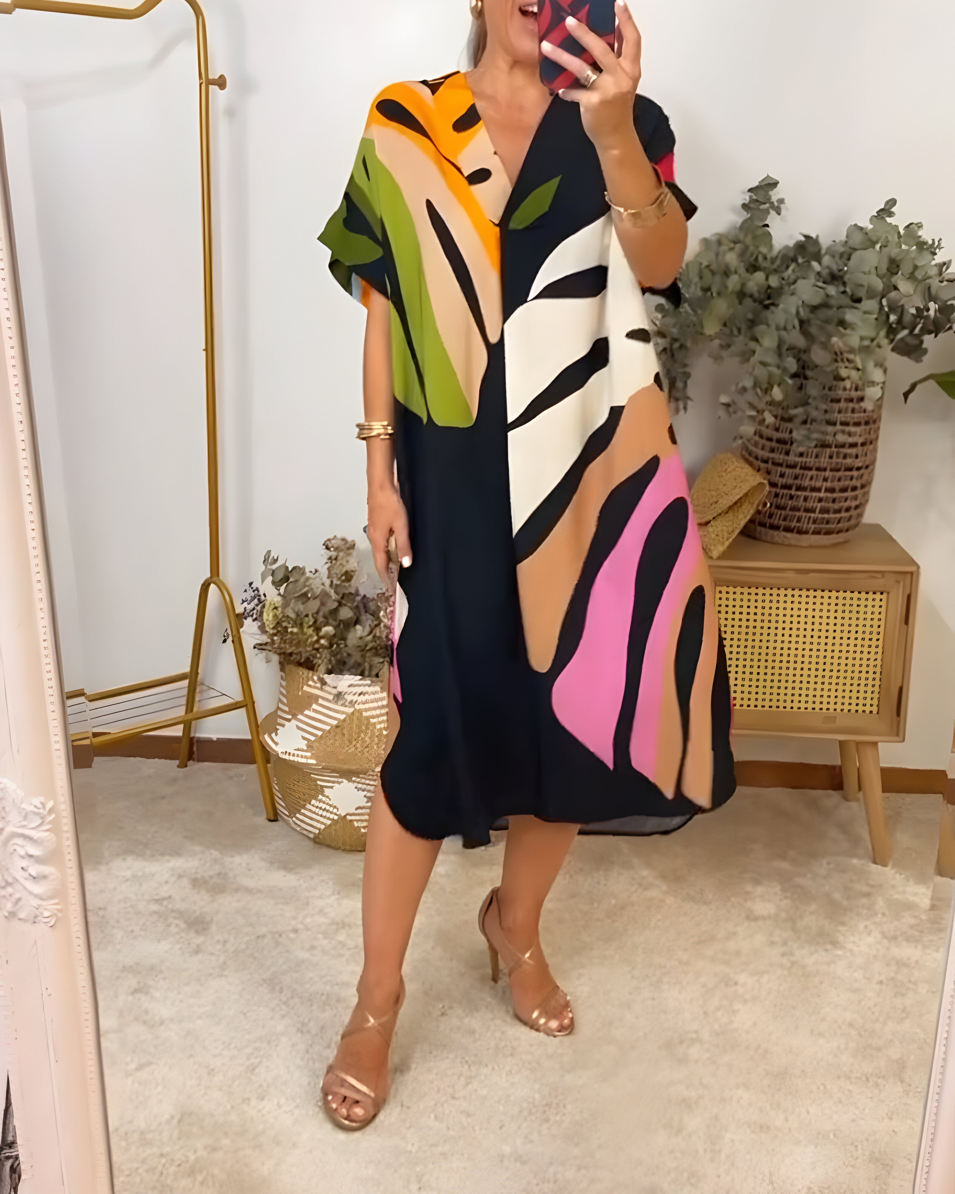 Roos™ | Daily Dress with Colorful Leaf Print