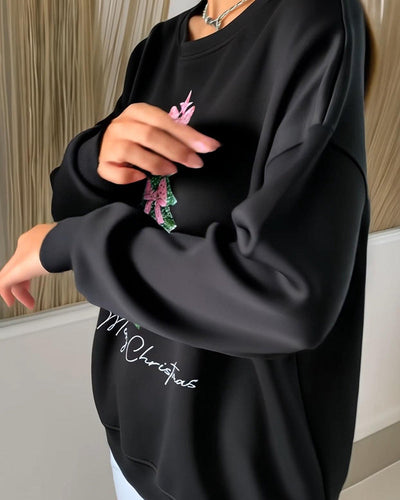 Holly Grace Sweater | Round Neck Long Sleeve Christmas Print