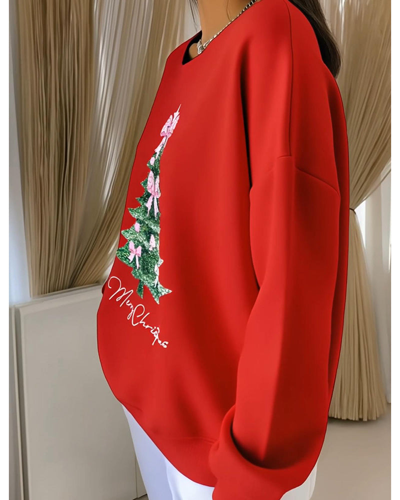 Holly Grace Sweater | Round Neck Long Sleeve Christmas Print