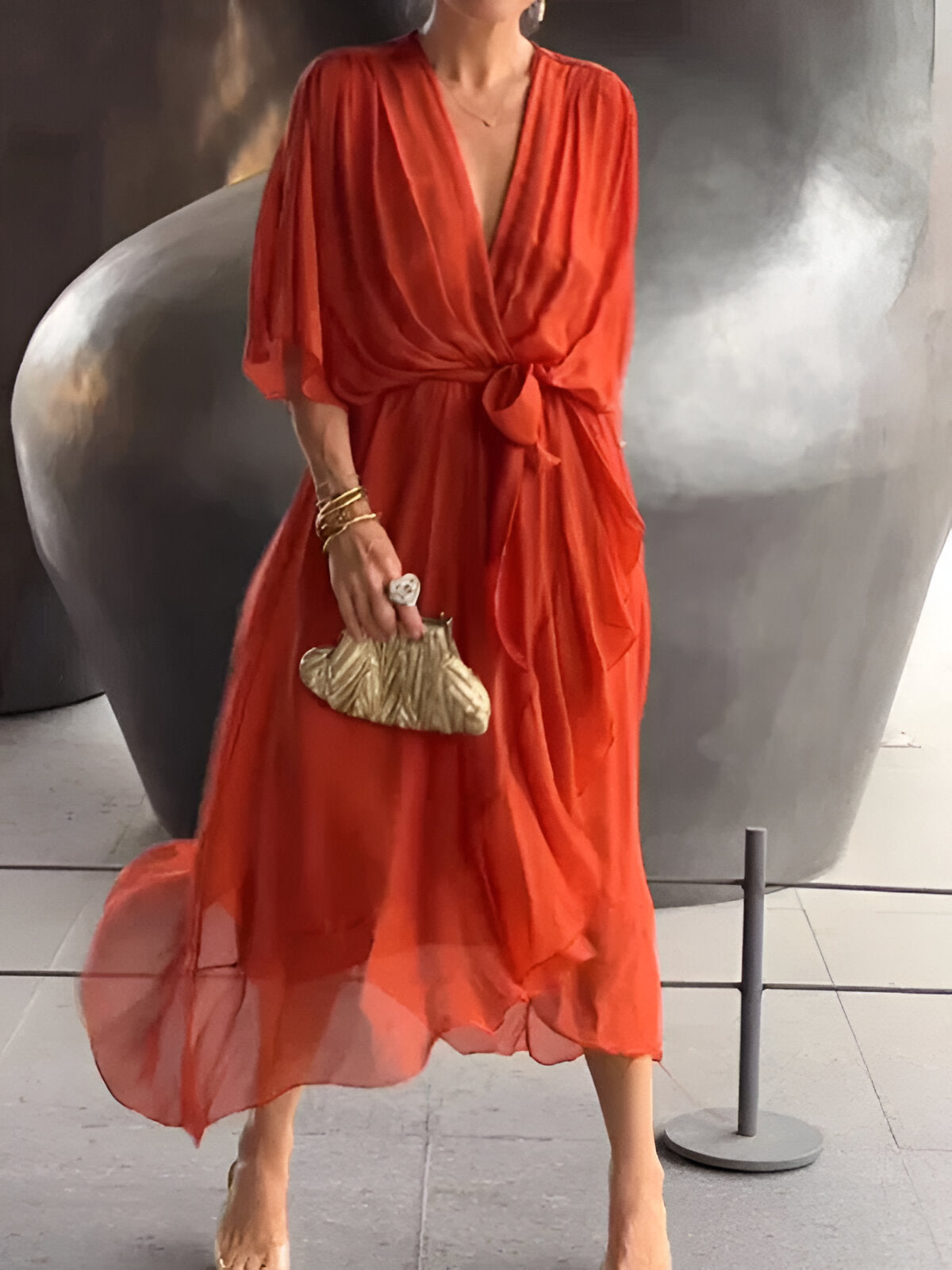 Monica™ | Chiffon Dress with V-Neck