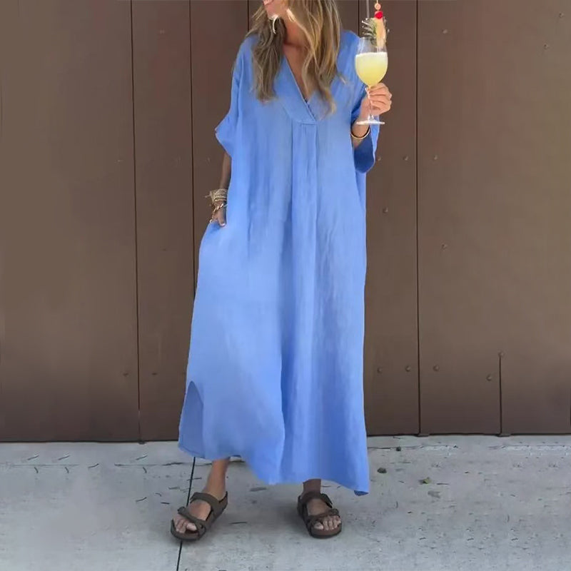 Luna™ | Cotton Dress with V-Neck