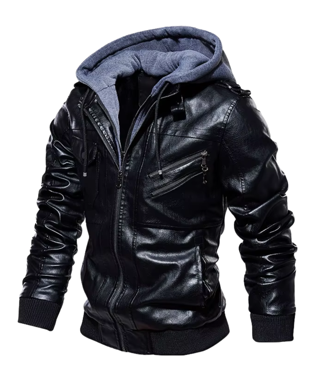 Leather Jacket with Hood
